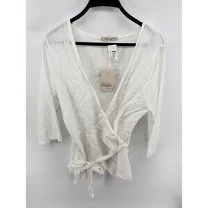 Francesca Bettini Linen Wrap Around Top Size Large White 3/4 Sleeve